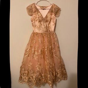 Chi Chi London Pink/Rose Gold Lace Midi Dress